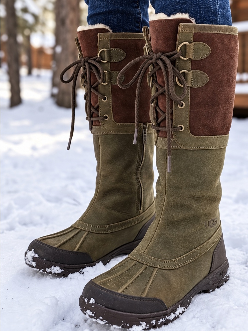 UGG Belcloud Duck Snow Boots Winter Brown suede green 10 waterproof warm cozy!